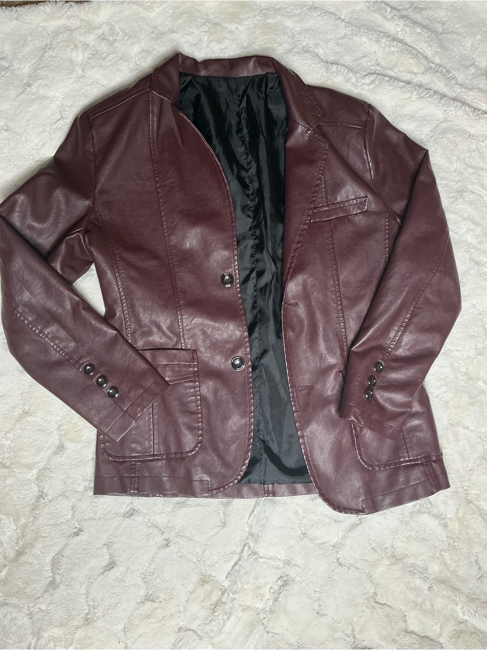 Burgundy Faux Leather Blazer Jacket